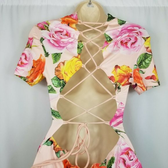 Fashion Nova Pink Floral Bodysuit Fitted Medium - Picture 6 of 10